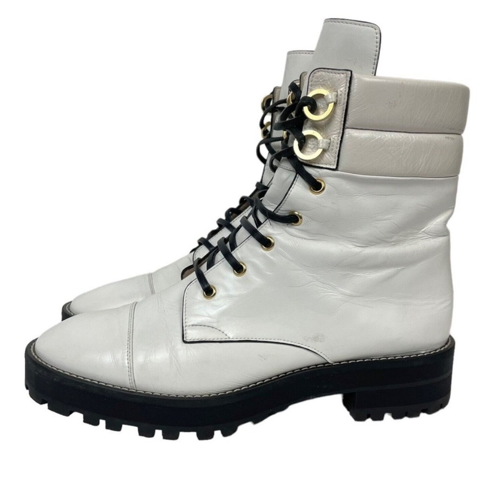 Stuart Weitzman Lexy Combat Ankle boots Shoes Leather White Lace Up Moto 10 M